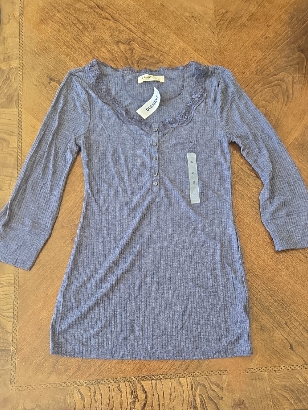 Old Navy Women's Lavender-Blue Ribbed Lace-Trim Henley Top